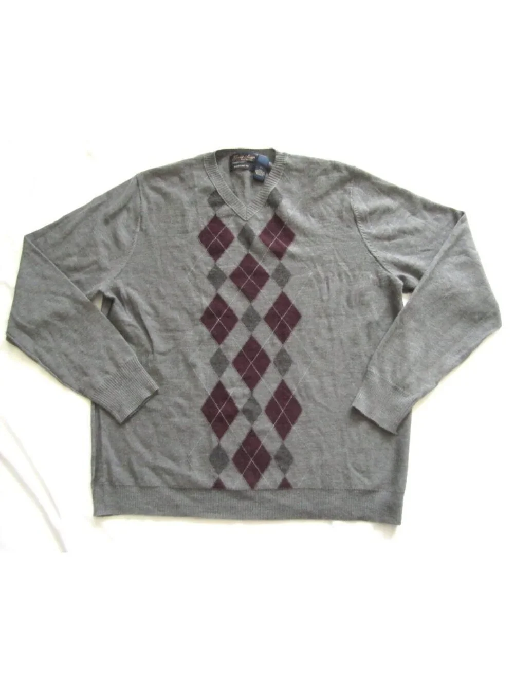 Garret Scott Men Sz XL Argyle Sweater Extra Fine Merino Wool Preppy Old Money